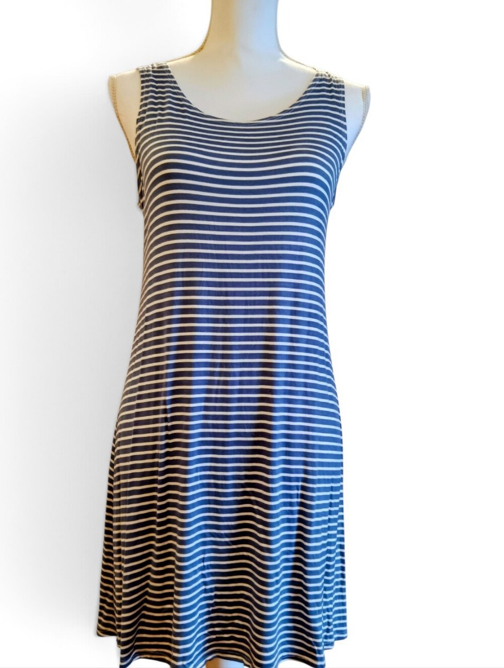 Olivia Rae Blue And White Striped Fit and Flare Tank Mini Dress Medium